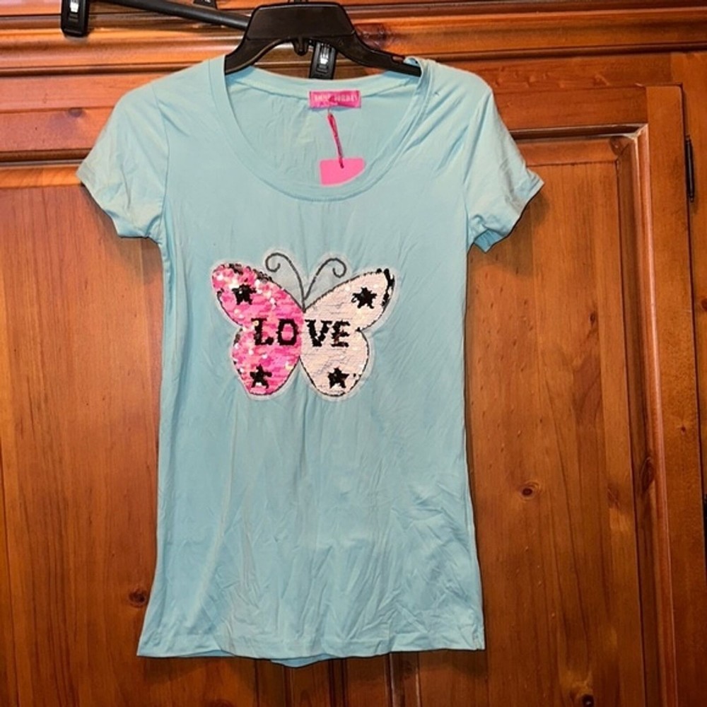 Emme Jordan small tee butterfly sequined love NWT
